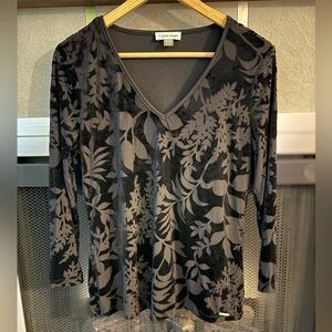 Calvin Klein Black and Gray Floral Long Sleeve Top
